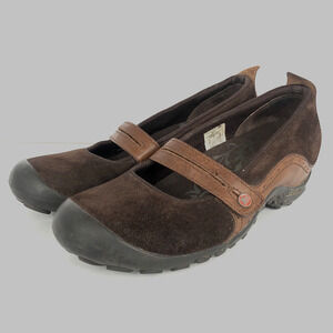 MERRELL Plaza Bandeau Shoes Women's Sz 7.5‎ Brown Suede Comfort Wedge Mary Jane